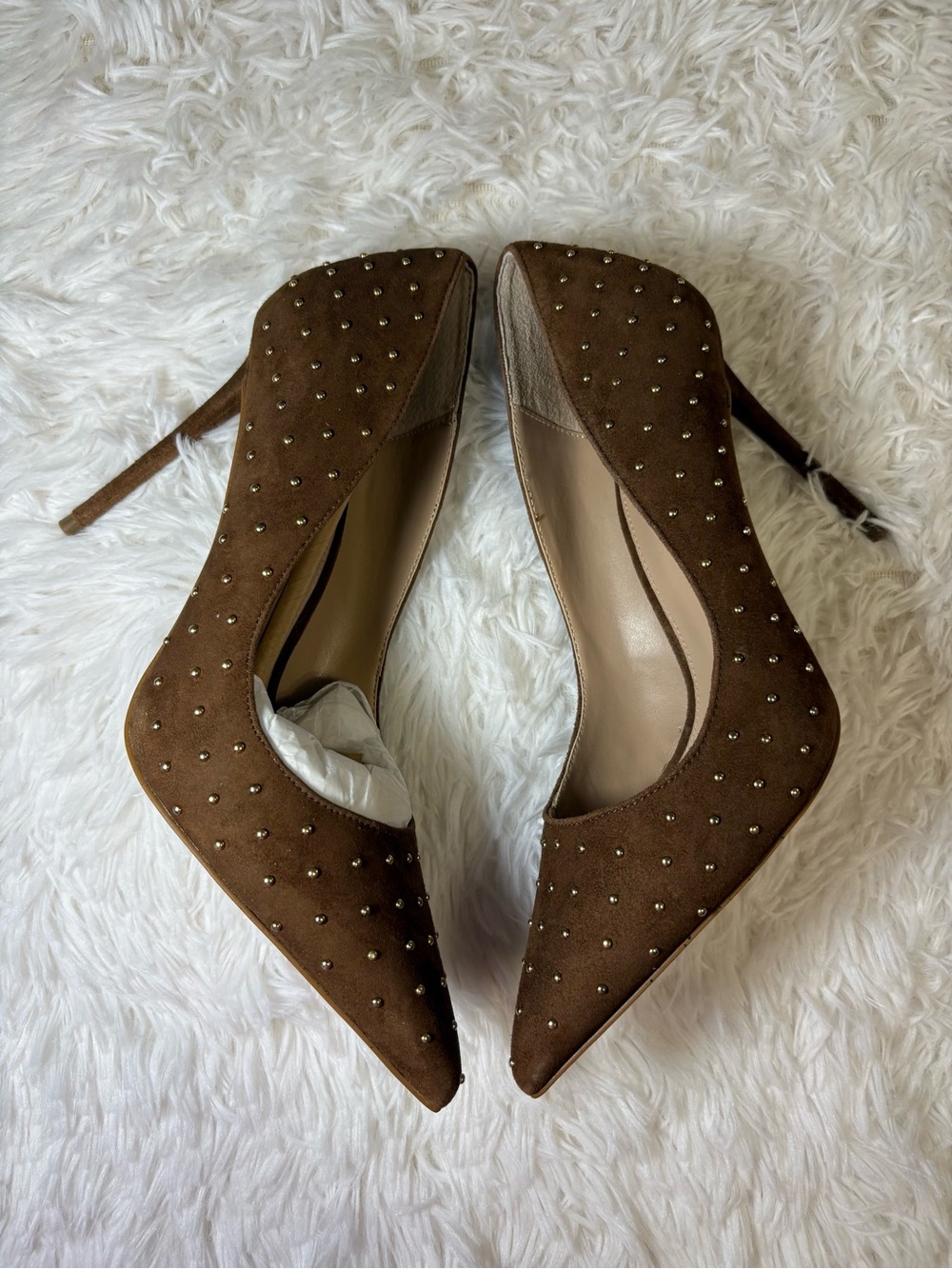 Steve Madden Brown Suede Studded Pointed-Toe Heels